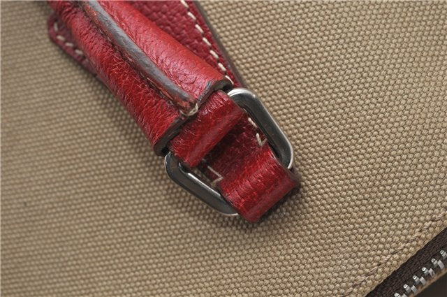 Authentic PRADA Canvas Leather Shoulder Hand Bag Beige Red 0502E