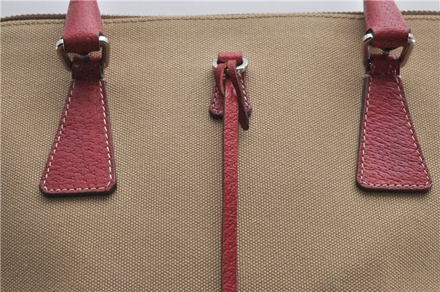 Authentic PRADA Canvas Leather Shoulder Hand Bag Beige Red 0502E