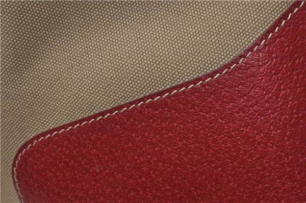 Authentic PRADA Canvas Leather Shoulder Hand Bag Beige Red 0502E