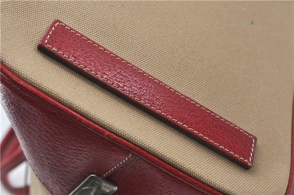 Authentic PRADA Canvas Leather Shoulder Hand Bag Beige Red 0502E