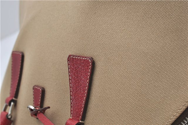 Authentic PRADA Canvas Leather Shoulder Hand Bag Beige Red 0502E