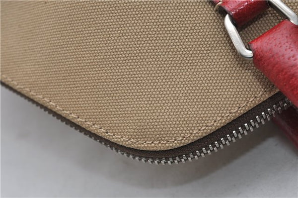 Authentic PRADA Canvas Leather Shoulder Hand Bag Beige Red 0502E