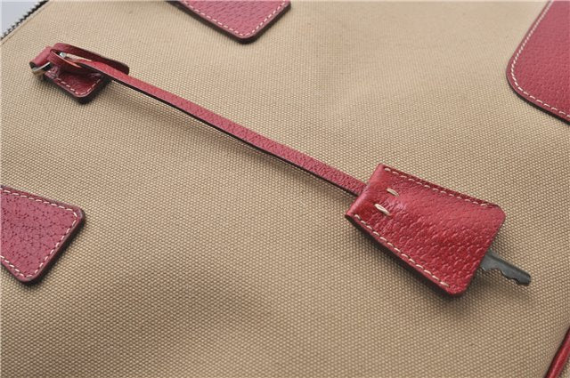 Authentic PRADA Canvas Leather Shoulder Hand Bag Beige Red 0502E