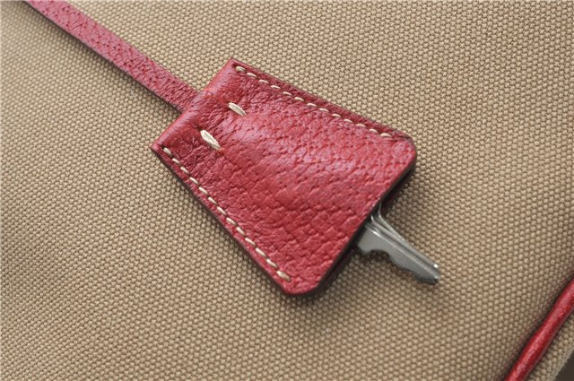 Authentic PRADA Canvas Leather Shoulder Hand Bag Beige Red 0502E
