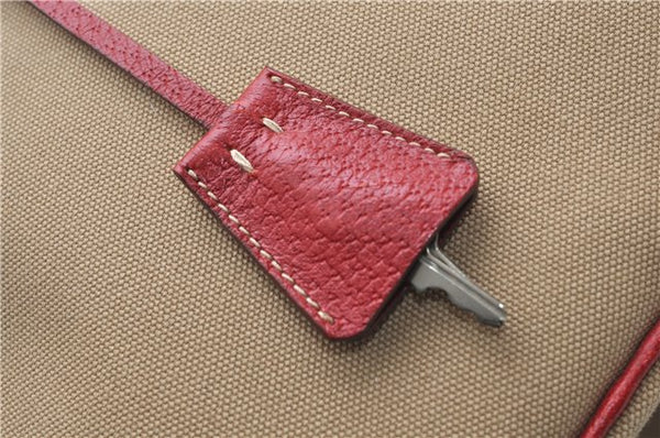 Authentic PRADA Canvas Leather Shoulder Hand Bag Beige Red 0502E