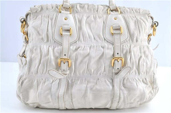 Authentic PRADA Nappa Gaufre 2Way Shoulder Hand Bag Leather BN1336 White 0504B