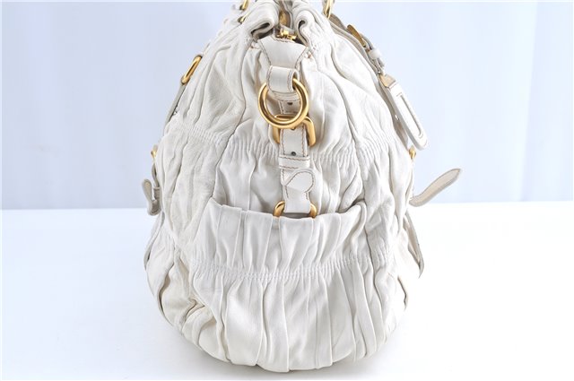 Authentic PRADA Nappa Gaufre 2Way Shoulder Hand Bag Leather BN1336 White 0504B