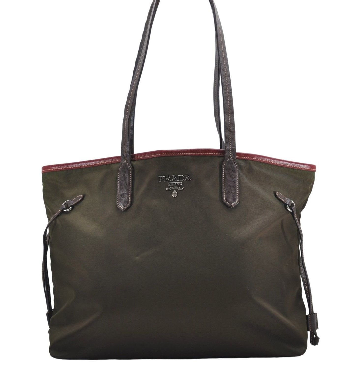Authentic PRADA Vintage Nylon Leather Shoulder Tote Bag Purse Khaki Green 0507E