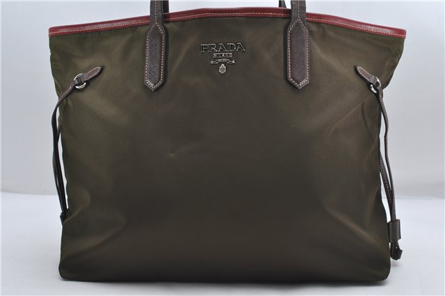 Authentic PRADA Vintage Nylon Leather Shoulder Tote Bag Purse Khaki Green 0507E
