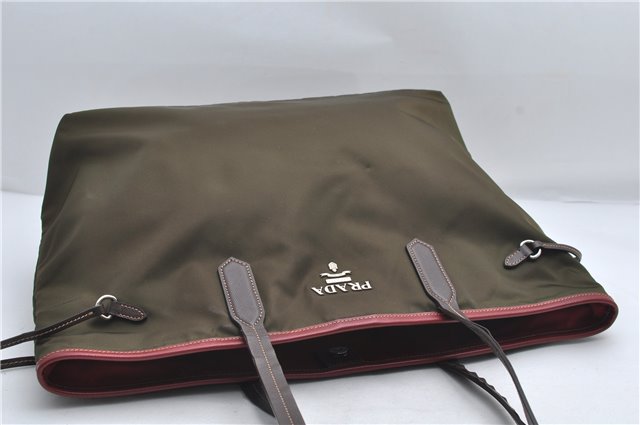 Authentic PRADA Vintage Nylon Leather Shoulder Tote Bag Purse Khaki Green 0507E