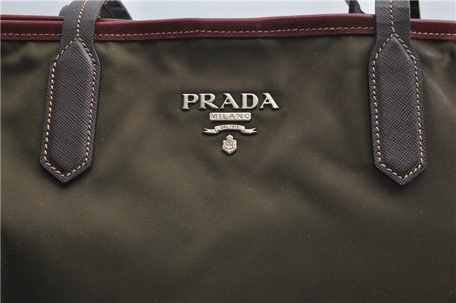 Authentic PRADA Vintage Nylon Leather Shoulder Tote Bag Purse Khaki Green 0507E