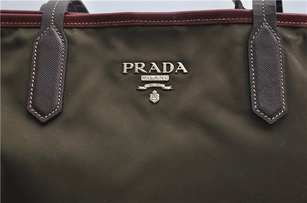 Authentic PRADA Vintage Nylon Leather Shoulder Tote Bag Purse Khaki Green 0507E