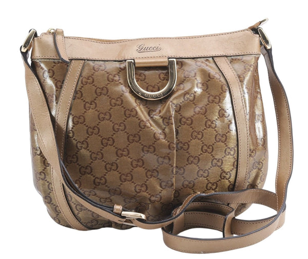 Authentic GUCCI GG Crystal Abbey Shoulder Cross Body Bag PVC Leather Gold 0511E