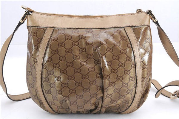 Authentic GUCCI GG Crystal Abbey Shoulder Cross Body Bag PVC Leather Gold 0511E