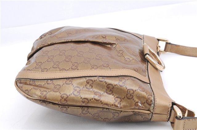 Authentic GUCCI GG Crystal Abbey Shoulder Cross Body Bag PVC Leather Gold 0511E