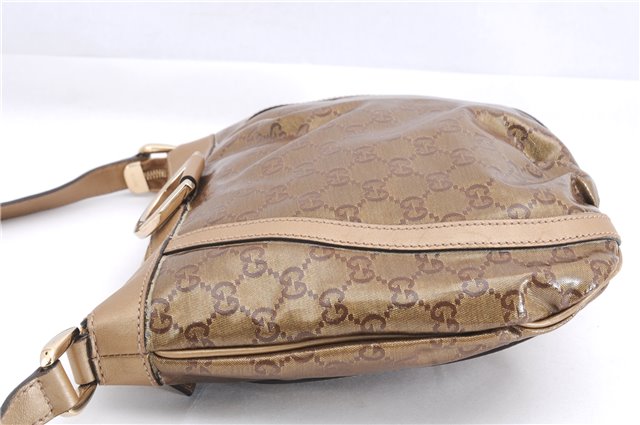 Authentic GUCCI GG Crystal Abbey Shoulder Cross Body Bag PVC Leather Gold 0511E