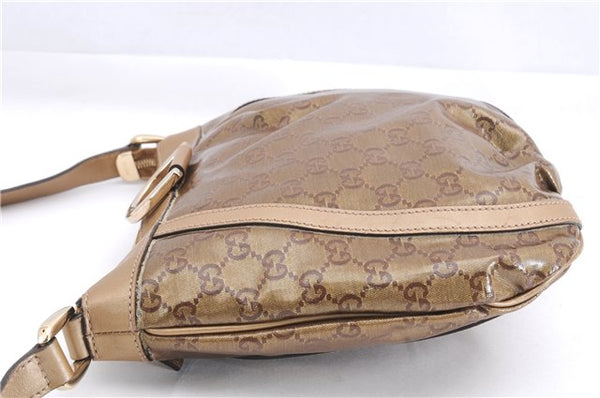 Authentic GUCCI GG Crystal Abbey Shoulder Cross Body Bag PVC Leather Gold 0511E