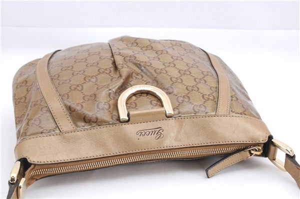 Authentic GUCCI GG Crystal Abbey Shoulder Cross Body Bag PVC Leather Gold 0511E