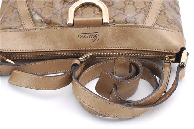 Authentic GUCCI GG Crystal Abbey Shoulder Cross Body Bag PVC Leather Gold 0511E