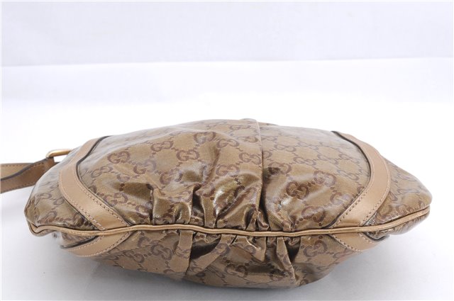 Authentic GUCCI GG Crystal Abbey Shoulder Cross Body Bag PVC Leather Gold 0511E