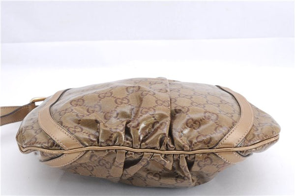 Authentic GUCCI GG Crystal Abbey Shoulder Cross Body Bag PVC Leather Gold 0511E