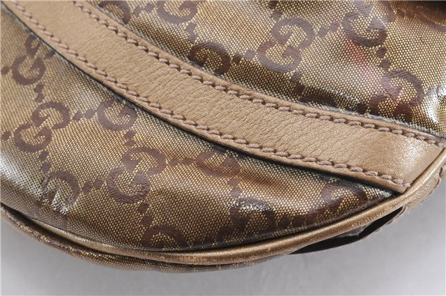 Authentic GUCCI GG Crystal Abbey Shoulder Cross Body Bag PVC Leather Gold 0511E