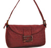 Authentic FENDI Zucchino Mamma Baguette Shoulder Bag Canvas Leather Red 0528D