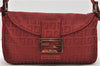 Authentic FENDI Zucchino Mamma Baguette Shoulder Bag Canvas Leather Red 0528D