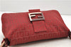 Authentic FENDI Zucchino Mamma Baguette Shoulder Bag Canvas Leather Red 0528D