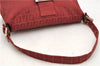 Authentic FENDI Zucchino Mamma Baguette Shoulder Bag Canvas Leather Red 0528D