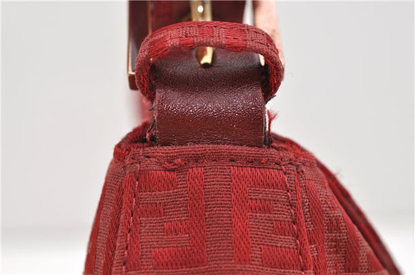 Authentic FENDI Zucchino Mamma Baguette Shoulder Bag Canvas Leather Red 0528D