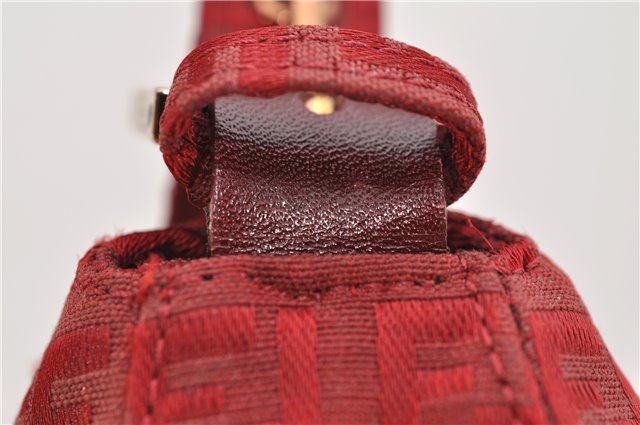 Authentic FENDI Zucchino Mamma Baguette Shoulder Bag Canvas Leather Red 0528D