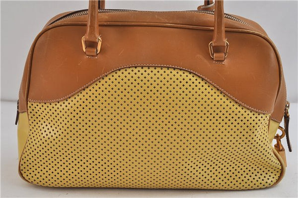 Authentic PRADA Punching Leather Shoulder Hand Bag Yellow Brown 0536D