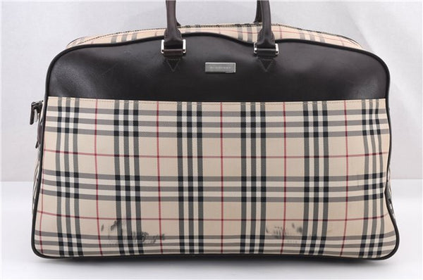 Authentic BURBERRY Nova Check Travel Boston Bag Canvas Leather Beige 0537F