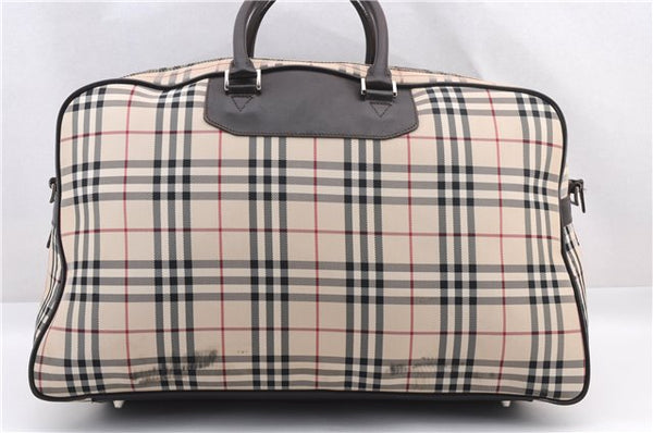 Authentic BURBERRY Nova Check Travel Boston Bag Canvas Leather Beige 0537F