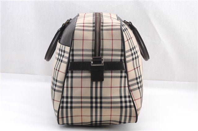 Authentic BURBERRY Nova Check Travel Boston Bag Canvas Leather Beige 0537F