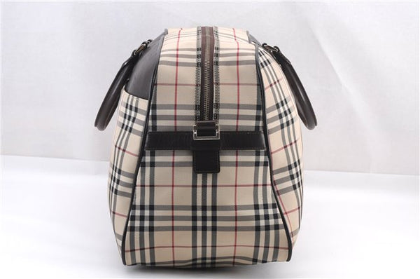 Authentic BURBERRY Nova Check Travel Boston Bag Canvas Leather Beige 0537F