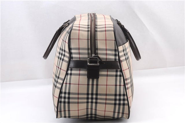 Authentic BURBERRY Nova Check Travel Boston Bag Canvas Leather Beige 0537F