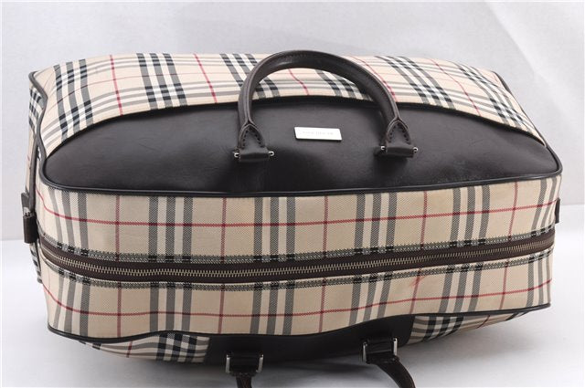 Authentic BURBERRY Nova Check Travel Boston Bag Canvas Leather Beige 0537F