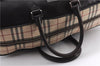 Authentic BURBERRY Nova Check Travel Boston Bag Canvas Leather Beige 0537F