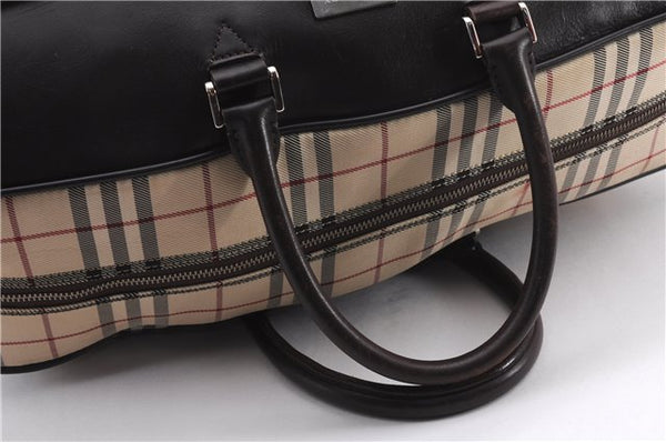 Authentic BURBERRY Nova Check Travel Boston Bag Canvas Leather Beige 0537F