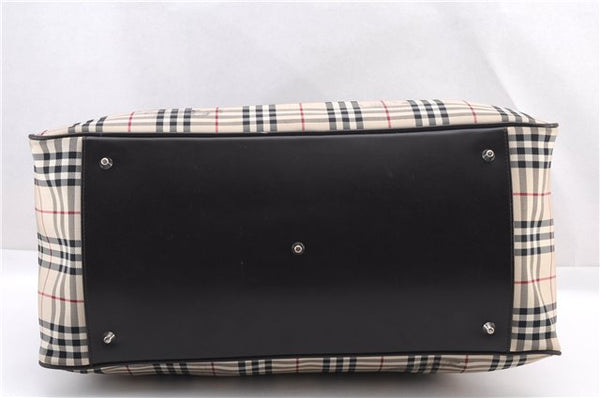 Authentic BURBERRY Nova Check Travel Boston Bag Canvas Leather Beige 0537F