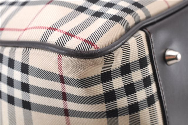 Authentic BURBERRY Nova Check Travel Boston Bag Canvas Leather Beige 0537F