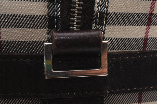Authentic BURBERRY Nova Check Travel Boston Bag Canvas Leather Beige 0537F