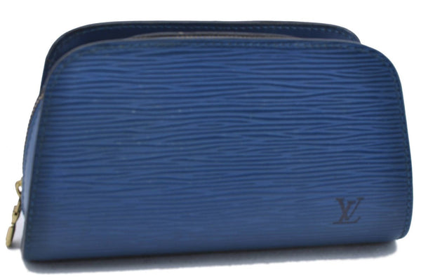 Authentic Louis Vuitton Epi Dauphine Cosmetic Pouch Blue M48445 LV 0538D