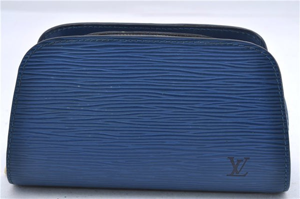 Authentic Louis Vuitton Epi Dauphine Cosmetic Pouch Blue M48445 LV 0538D