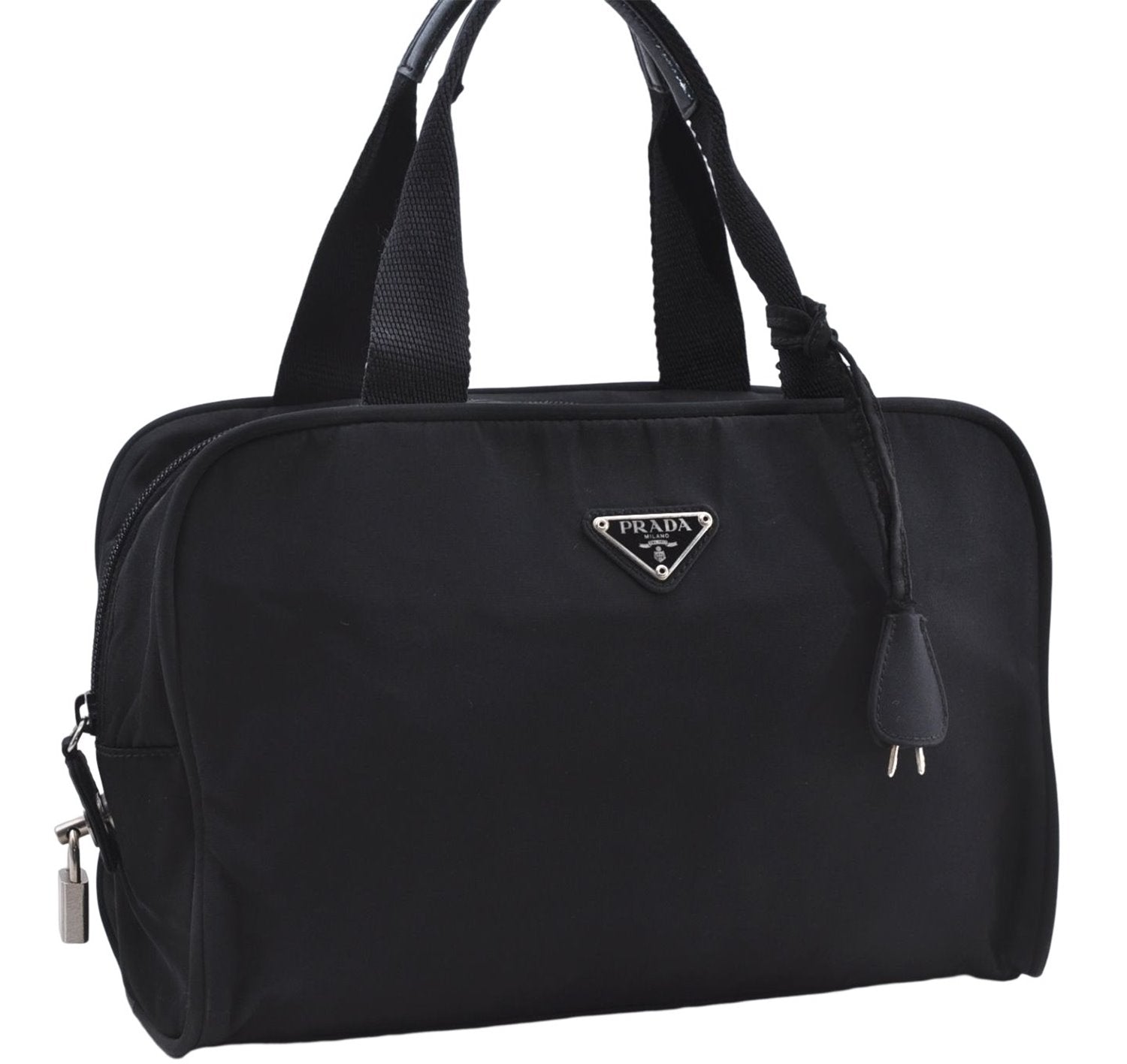 Authentic PRADA Nylon Tessuto Leather Shoulder Hand Bag Purse Black 0538E