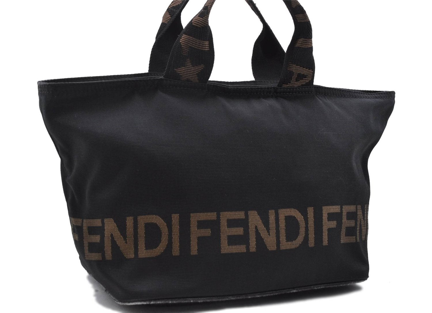 Authentic FENDI Nylon Leather Hand Bag Purse Black 0539D