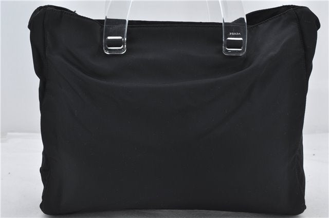Authentic PRADA Nylon Tessuto Plex Plastic Tote Hand Bag B8166 Black 0539E
