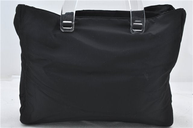 Authentic PRADA Nylon Tessuto Plex Plastic Tote Hand Bag B8166 Black 0539E